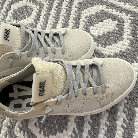 P448 Thea Platform Sneaker (Women) White, Gray, Suede - Picture 2 of 6